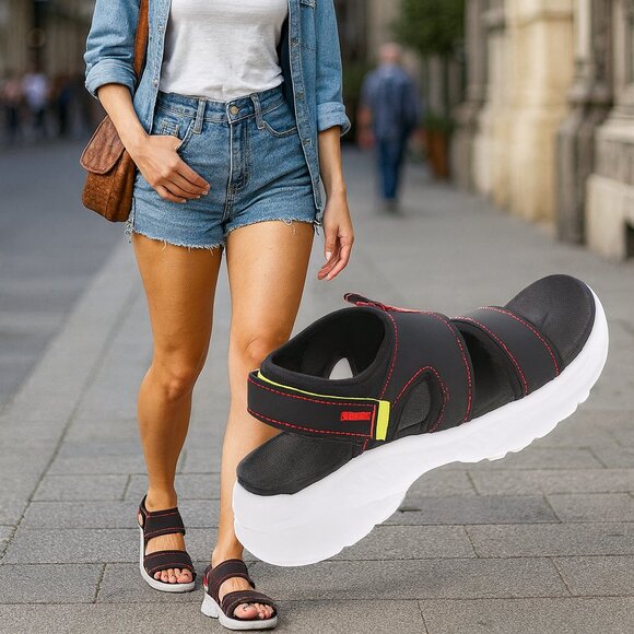 AVIA Black Coral Sport Sandals – Women’s Size 6 | Lightweight Adjustable Walking - Picture 1 of 5